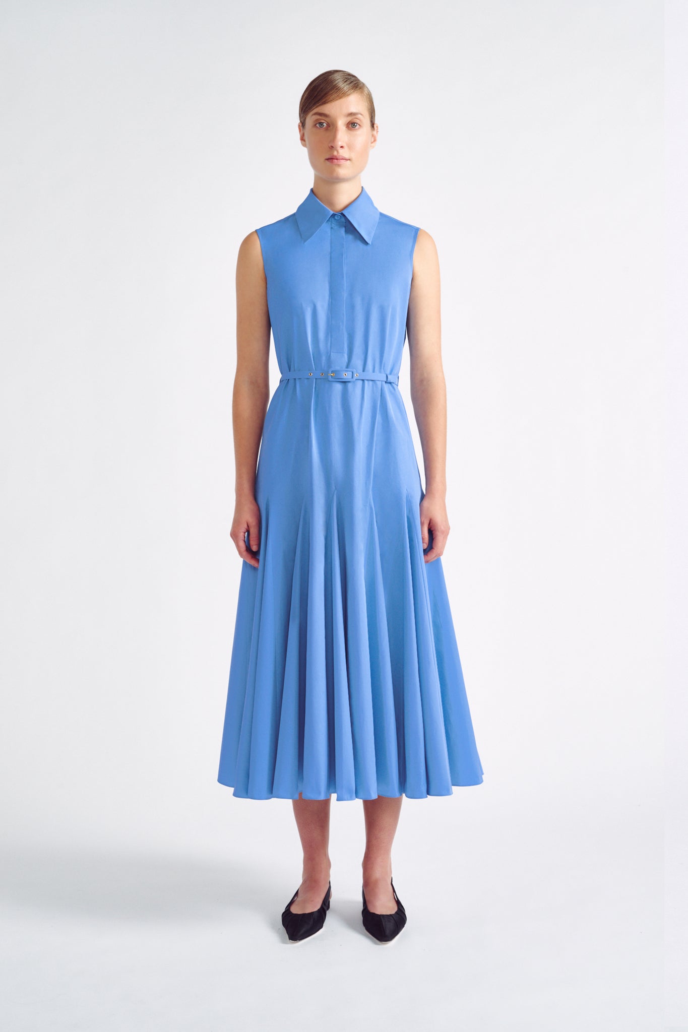 Blue Cotton Sleeveless Shirt Dress ...